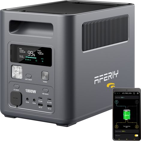 Tragbares Kraftwerk – AFERIY – P180 – 1024 Wh – 1800 W – LiFePO4-APP UPS – 11 Mehrzweckanschlüsse