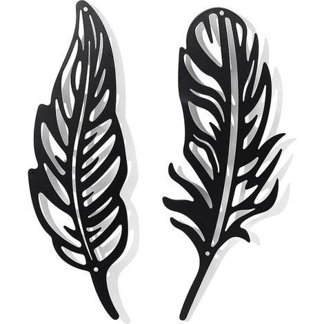 Lntyq 2 Pcs Plume Décoration Murale en Métal, Noir Tenture Décor Silhouette Mur Art pour la Maison Chambre Salon Salle de Bains Cuisine Bureau Hôtel Décoration Murale (1/3)