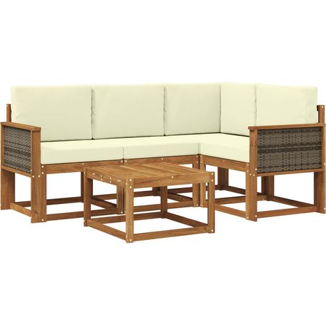 vidaXL Outdoor Sofa Set 5 pcs Natural and Cream Polyester