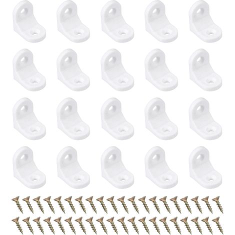 Lot De 20 Équerres En Plastique 23.4x23.4x16.5mm Avec Vis Blanc (1/5)