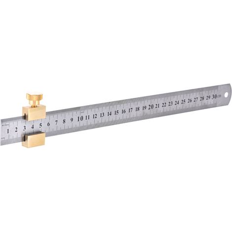 30 cm Stahllineal für Holzbearbeitung, Anreiß- und Messwerkzeug mit Messingschieber (1/5)