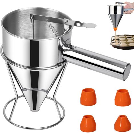 1 Distributeur De Pâte 600ml, Acier Inoxydable, 4 Buses Silicone, Support Inclus, Pour Crêpes Et Gâteaux (1/5)