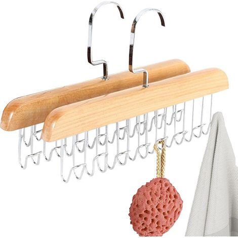 2 porte-cravates et ceintures en bois avec 8 crochets, peu encombrant, organisateur penderie pour accrocher cravates, écharpes, ceintures, chapeaux, débardeurs (1/5)