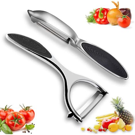 Écolier - 2 pièces Éplucheur de légumes rotatif en acier inoxydable Y et I, lame tranchante, poignée antidérapante, pour tomates, carottes, fruits (1/4)