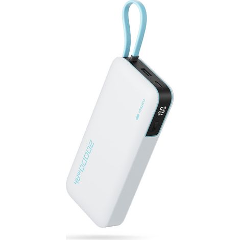 Powerbank da 20000 mAh con porte USB-A e USB-C e cavo USB-C integrato, potenza 55 W - colore bianco (1/5)