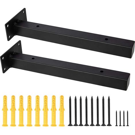 Support d'étagère en fer noir de 25 cm (10 pouces), support mural de style industriel pour étagère ouverte (lot de 2) avec visserie incluse (1/5)