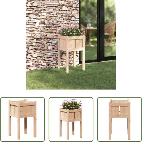 Pot en bois - Cache-pot de jardin Nature 40 x 40 x 70 cm Bois de pin massif (1/5)