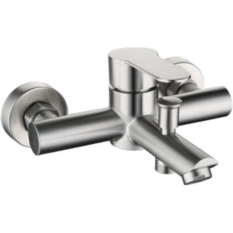 Corps de robinet de baignoire triple, acier inoxydable 304, argent brossé (1/5)