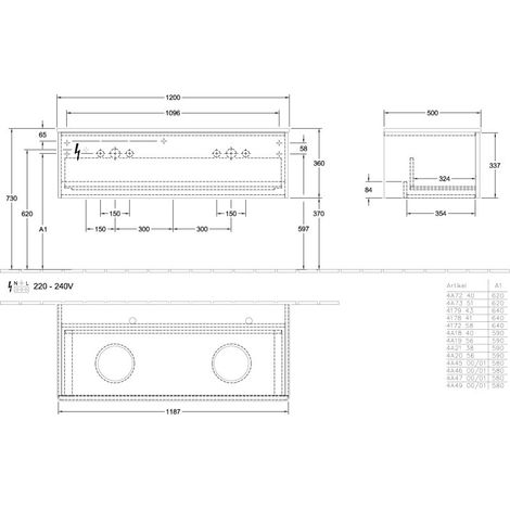 Villeroy & Boch K35150MT WTUS Antao K355 1200x360x500mm