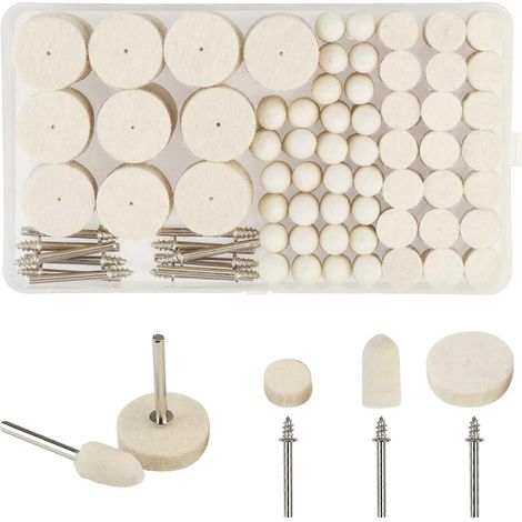 Kit de polissage en feutre 123 pièces pour outil rotatif Dremel, polissage du bois et des bijoux, avec tige de 3 mm et boîte de rangement (1/5)