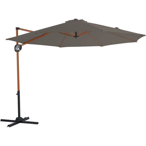 Axi Solea Parasol Déporté Rond Ø 300 Cm, Aspect Bois/Taupe  Parasol De Jardin / Terrasse, Toile Anti-Uv, Indice Upf 30+  Pied En Croix Et Housse De Protection Inclus  Inclinabl, Pivotant À 360°