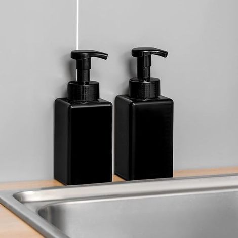 Distributeur de savon moussant UUJOLY, flacon en plastique rechargeable de 473 ml (16 oz) pour savon liquide, shampoing, gel douche, lot de 2, noir (1/3)