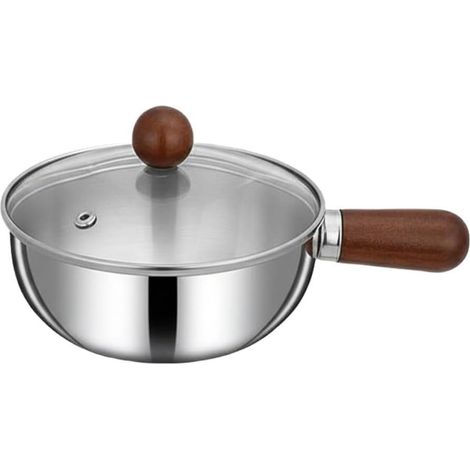 Casserole Inox - Fond Plat - Poignée En Bois - Répartition Uniforme De La Chaleur - 14 Cm - 1 Pièce (1/5)