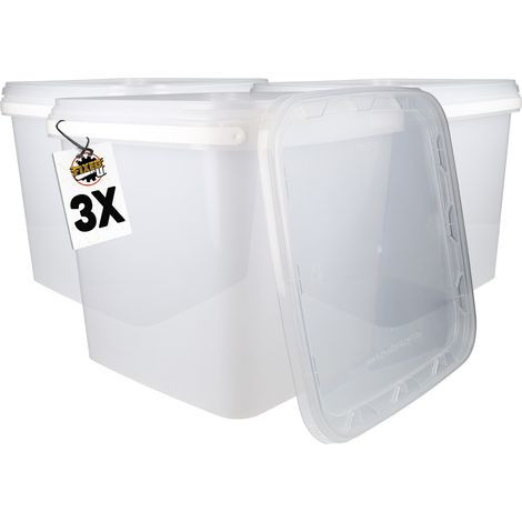 3x Seau en plastique avec couvercle, PP, carré, transparent 8,8 L
