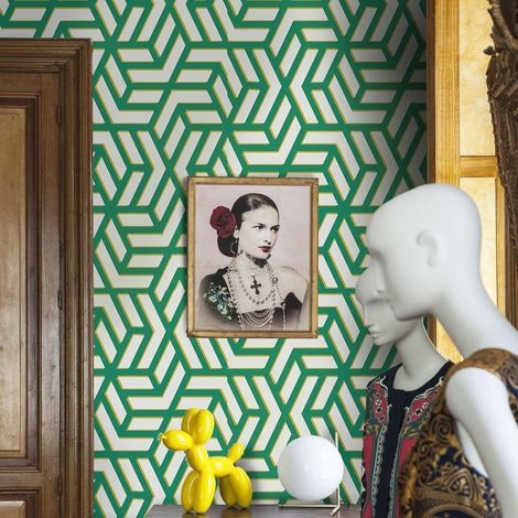 Papel pintado adhesivo para salones modernos Geometrica Verde