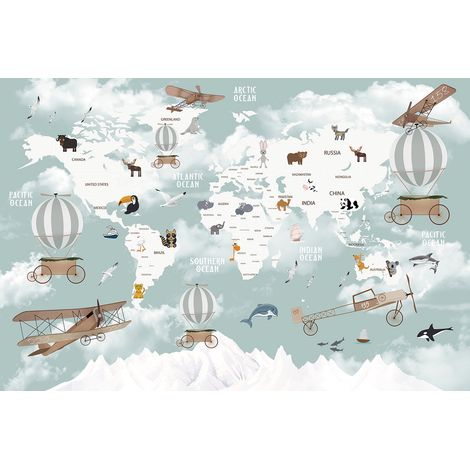 Papier peint panoramique Enfants - Carte du Monde - 390 cm x 260 cm (1/2)