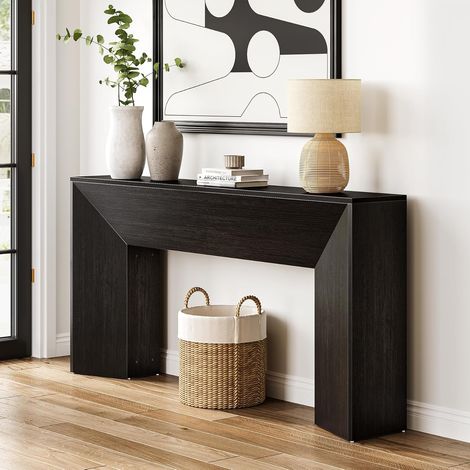 Tribesigns – Console d'entrée noire 160 cm en bois E1 – Finition mate résistante aux rayures – Montage rapide – Pour salon et hall d'entrée