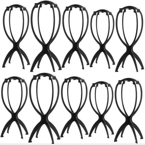 Soporte de peluca negro para mujer, cabezal de plástico, soporte portátil para peluca, 10 piezas (1/4)