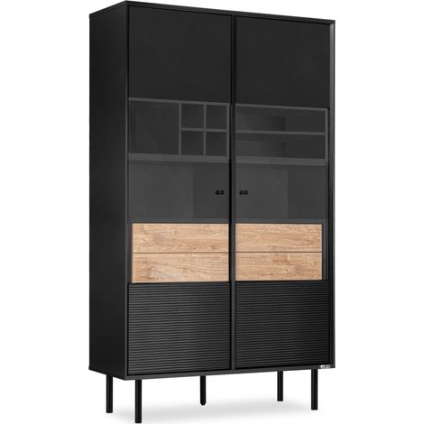 KONSIMO LOFTY Vitrinenschränk TV/Weineinlage, schwarz / Eiche natur (1/5)