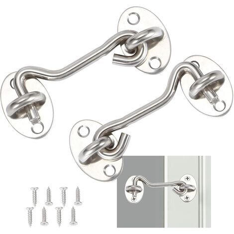 Crochet Cabine 2 Pièces,Crochet Fermeture Porte,Serrure à Crochet de Porte en Acier Inoxydable Argent,Avec Vis de Montage,Pour Fenêtre,Porte de Grange,Porte de Hangar,Porte de Garage(7.5cm) (1/5)