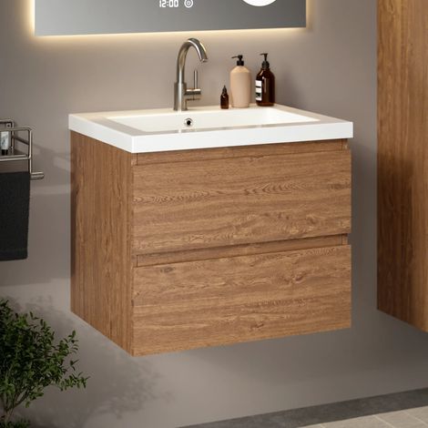 Badezimmermöbel Karo – 60 cm – Warm eiche – Weißes Waschbecken (1/4)