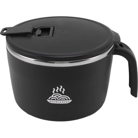 Bol Pour Nouilles Instantanées - Acier Inoxydable 304 Et ABS - 1300 Ml - Support Téléphone Intégré - Noir - 1 Pièce (1/5)