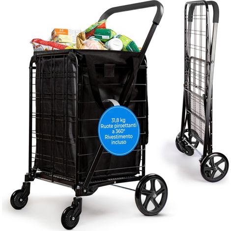 SereneLife Carrello Spesa Pieghevole Carrellino con Ruote Portatutto Compatto con Rivestimento Impermeabile, 4 Ruote Girevoli, Telaio in Acciaio, Portata 32 kg (1/5)