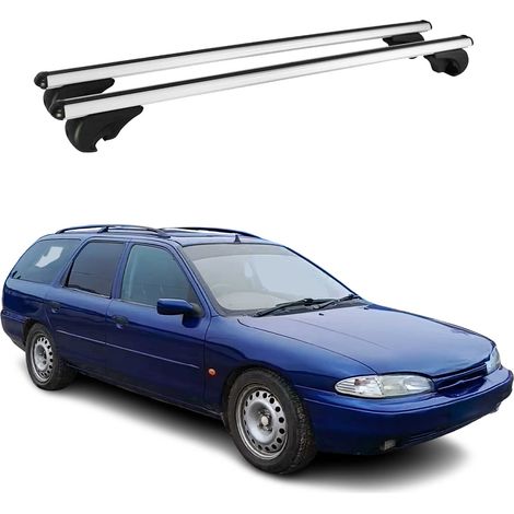 OMAC Barres de toit en aluminium pour Ford Mondeo I Break 1993-2001 – TÜV / DIN 75302:2019 – Antivol inclus – Charge max 75 kg – 2 barres Argent (1/4)
