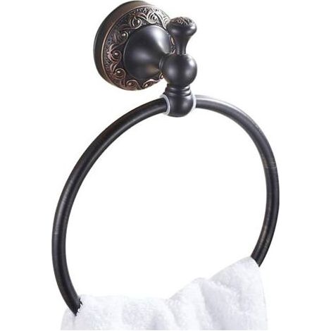 Pair Noir Anneau Porte Serviette Rond Support Serviette Torchon Mural en Laiton Fini par Bronze Huilé 180° Rotatif Style Européen, Accessoires de Salle de Bain Toilette (1/5)