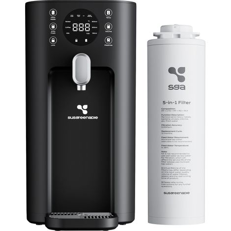 SusGreenable Fontaine à Eau Osmoseur Inverse 5 Étapes Filtration Purificateur d’Eau Filtre RO UV Stérilisation Chauffage Instantané Design Compact SGIWDR03-B