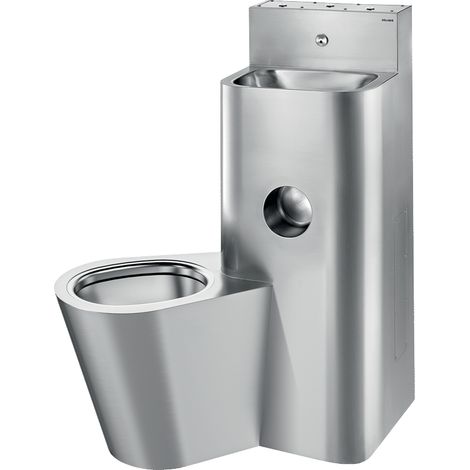 Delabie Mélangeur conforme KOMPACT TWW/TW, mitteur WC au sol gauche acier inoxydable 1.4301 satiné (1/2)