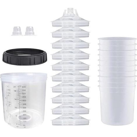 Gobelet De Pulvérisateur,Gobelet Jetable Pour Pistolet à Peinture HVLP, Système De Gobelets Avec Insert Et Capuchon 20 Oz (600 ml)