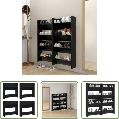 vidaXL Porte-chaussures mural - Armoires à chaussures murales 4 pcs noir bois d'ingénierie (1/5)
