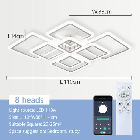 Suspension acrylique – 8 lumières – Télécommande – Style simple – Grand séjour – 8 têtes