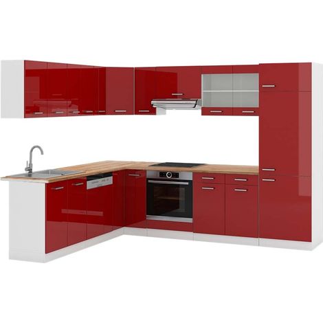 Cucina angolare completa R-Line, Rosso lucido/Bianco, 287 x 227 cm, PL Rovere, Vicco (1/5)