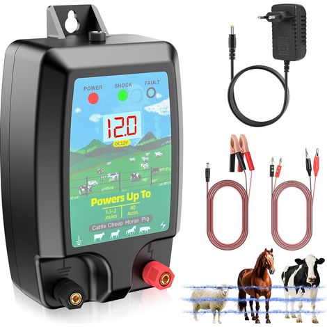 10KM Clôture Électrique pour Animaux, Puissante 2J electrificateur Clôture Électrique avec Écran LCD, Haute Puissance Étanche Clôture Électrique pour Ferme Jardin Pâturage