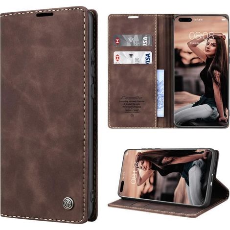 SmartLegend Coque Huawei P40 PRO Bumper Housse Etui en Cuir PU Flip Case [2 emplacements pour Cartes et Monnaie] Couleur Café (1/4)