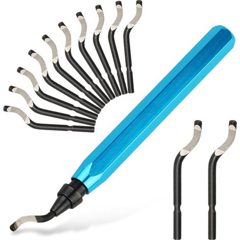 Manuelles Entgratwerkzeug – 10 HSS-Klingen – Robuster Stahl – Präzise Bearbeitung von Kunststoff, Metall und Harz – 3D-Druck und Rohrleitungen – Blau (1/5)