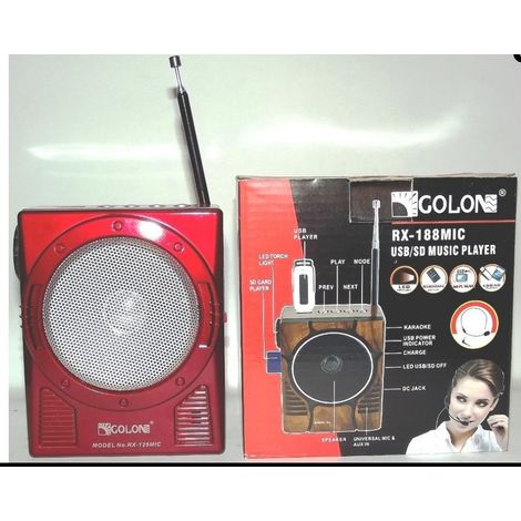 TrAdE Shop Traesio - Golon Rx-188 Mic Radio Am Fm Portatile Con Ingresso Sd Usb Speaker Led Karaoke -