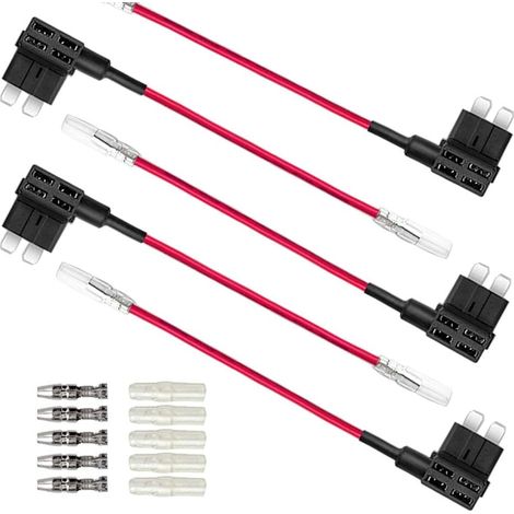 5 Pièces 12V / 24V Moyen Add-a-Circuit Porte-Fusible, Porte-Fusible à Lame de Voiture avec Fil 16 AWG, 15 Pièces Fusibles à Lame Standard et Extracteur de Fusible (Borne Bout à Bout) (1/5)
