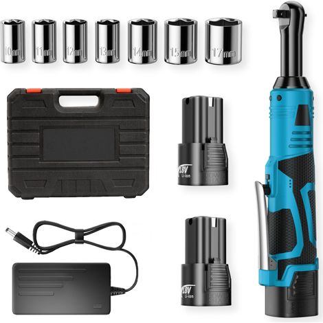 Clé à cliquet électrique 3/8 ", Clé à cliquet électrique à vitesse variable, Trousse à outils à cliquet sans fil, 2 batteries, LED (1/5)