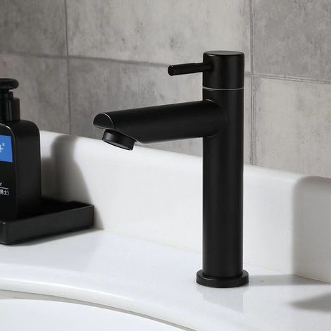 Robinet de Lavabo Salle de Bain, Monocommande, en Acier Inoxydable 304 Brossé, Design Moderne - Noir