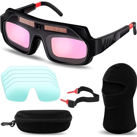 1 Set Welding Goggles, Solar Welding Glasses, Auto Welding Glasses, Black Mask Helmet with Replacement Lenses for TIG, MIG, Arc, Plasma Cutting (1/5)