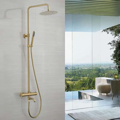Colonne bain douche thermostatique dorée brossée Ø25 cm , Ebar (1/5)