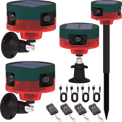Alarme de détecteur de Mouvement Solaire extérieur - Alarme de détecteur de Mouvement 360 ° améliorée, sirène puissante de 129 DB, 13 Types de Son, Prise en Charge de l'enregistrement (4 Pack) (1/5)