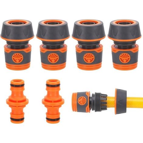 Juego de 4 acoplamientos para manguera de 19 mm (3/4 de pulgada) con 2 anillos de conexión. Ideal para extender la manguera y conectarla a，19 mm (1/4)