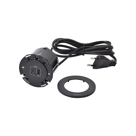 Prise encastrable plan de travail disq 60 - Décor : Noir - Version : 1 USB A / 1 USB C - LEGRAND