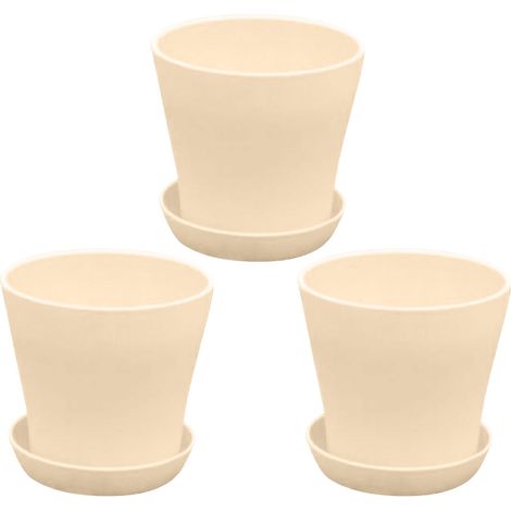 Vasi decorativi in plastica (bianchi), vasi da 14 cm, confezione da 3 vasi in PP con fori di drenaggio e sottovasi, adatti per piante e fiori da interno. (1/4)