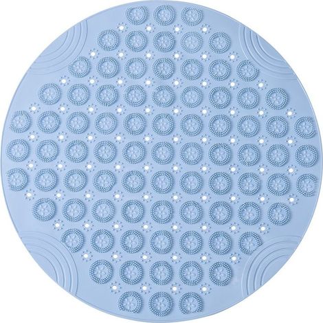 30x30cm PVC Round Massage Bath Mat, Non-Slip Shower Mat, Antibacterial Bathroom Mat, Machine Washable Shower Mat, Bathtub Mat with Drainage Holes and Suction Cups, Blue (1/5)