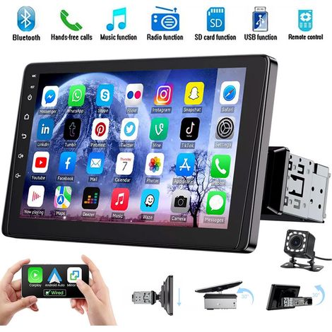 Autoradio rotatif 9" simple 1DIN avec lecteur Apple CarPlay MP5 et radio SWC 12CAM